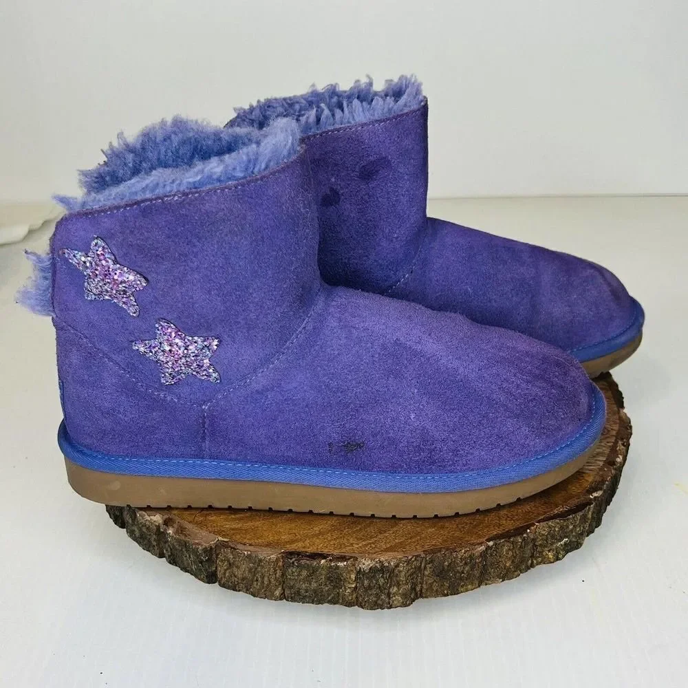 Ugg Koolaburra Star Mini Lined Sheepskin Boots Purple Kids Youth Size 4